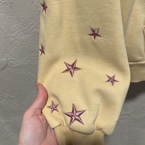 Beyond Lost NYC yellow Zip up hoodie pink metallic embroidered stars size XL - Picture 3 of 7